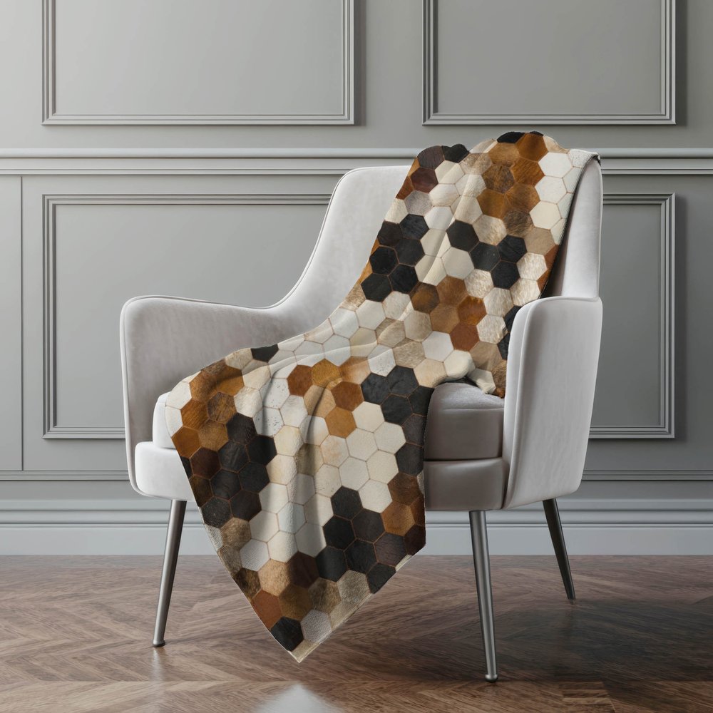 50" X 70" Black Brown And Ivory Geometric Polyester Woven Plush Throw Blanket