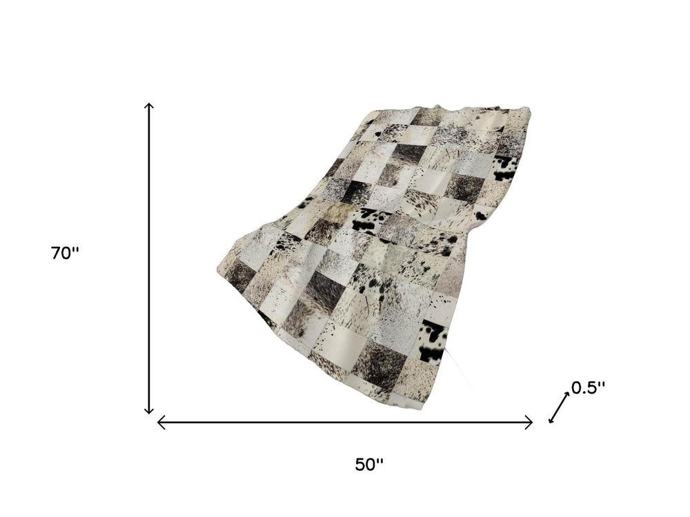 50" X 70" Granite Gray Black And Ivory Animal Print Polyester Woven Plush Throw Blanket