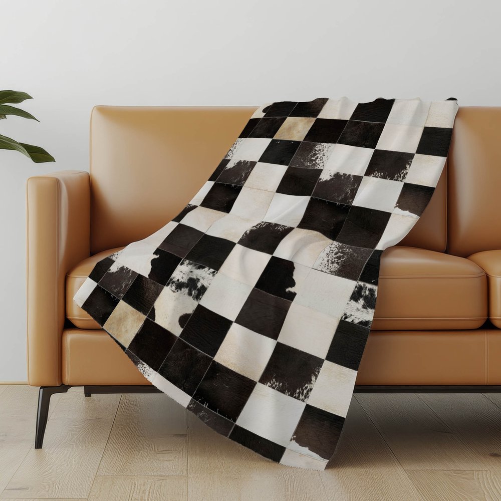 50" X 70" Black Ivory And Beige Animal Print Polyester Woven Plush Throw Blanket