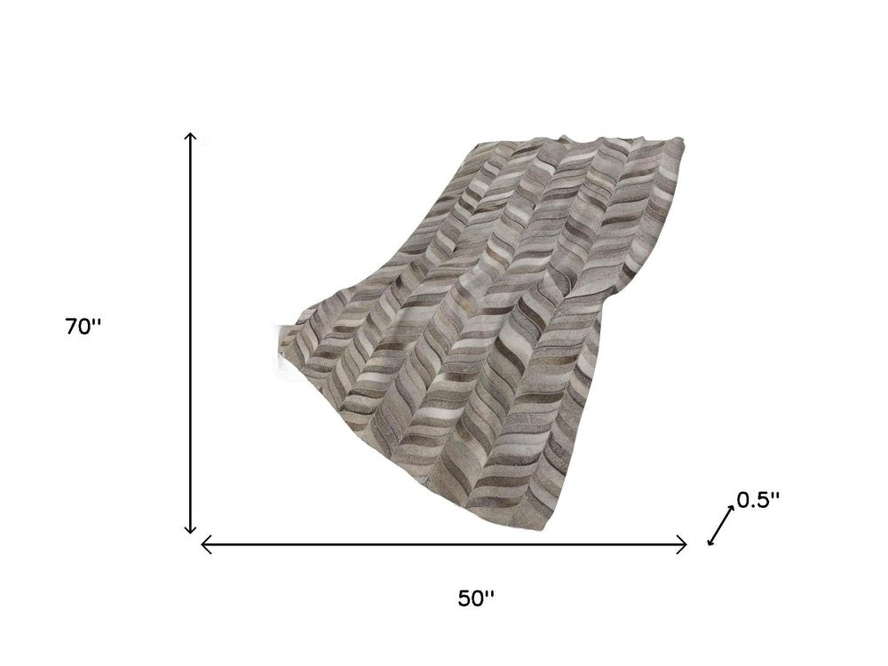 50" X 70" Gray Ivory And Beige Abstract Polyester Woven Plush Throw Blanket