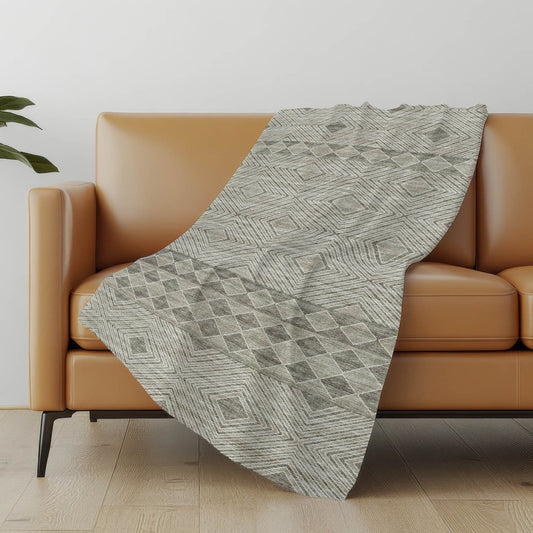 50" X 70" Taupe And Ivory Geometric Polyester Woven Plush Throw Blanket