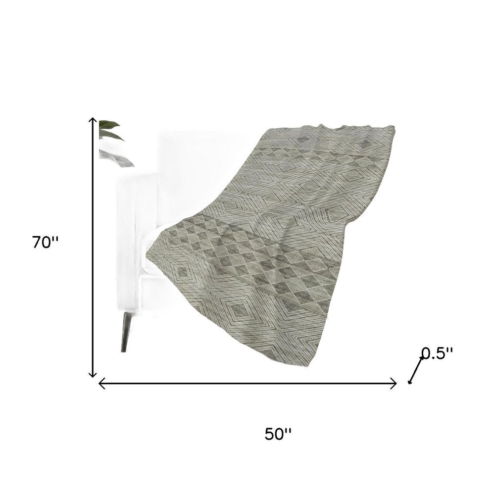 50" X 70" Taupe And Ivory Geometric Plush Throw Blanket