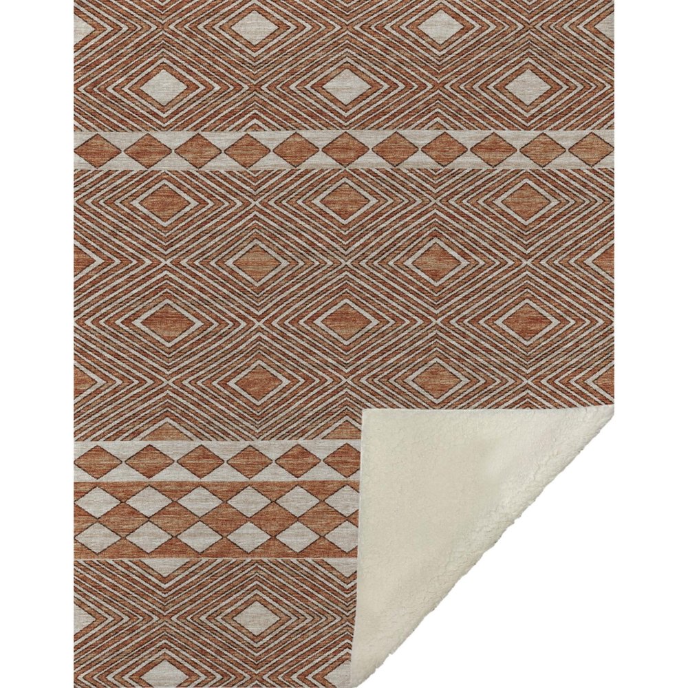 50" X 70" Rust And Ivory Microfiber Geometric Plush Throw Blanket