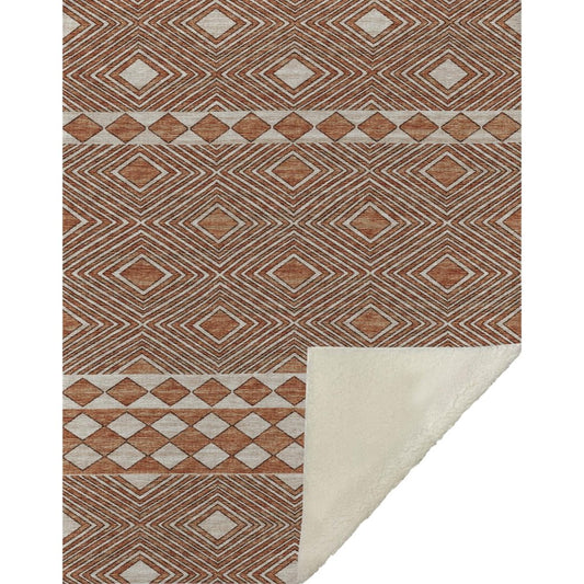 50" X 70" Rust And Ivory Microfiber Geometric Plush Throw Blanket