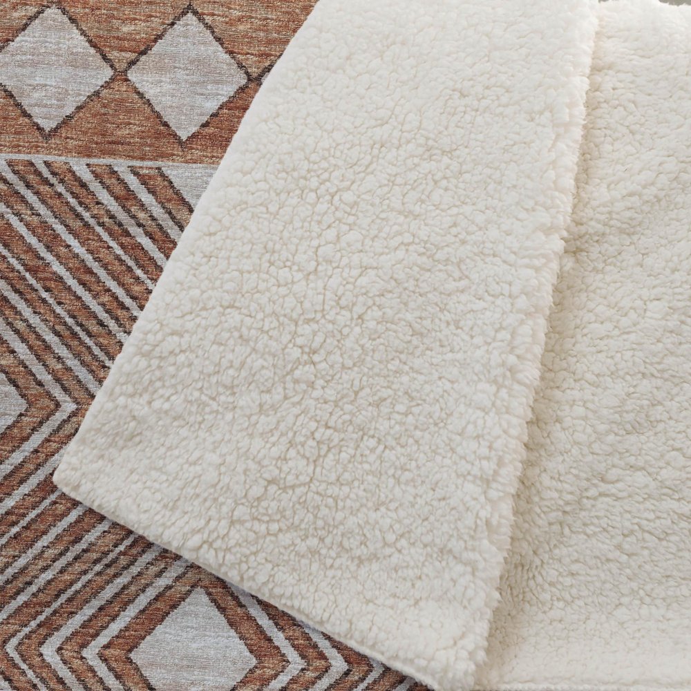 50" X 70" Rust And Ivory Microfiber Geometric Plush Throw Blanket