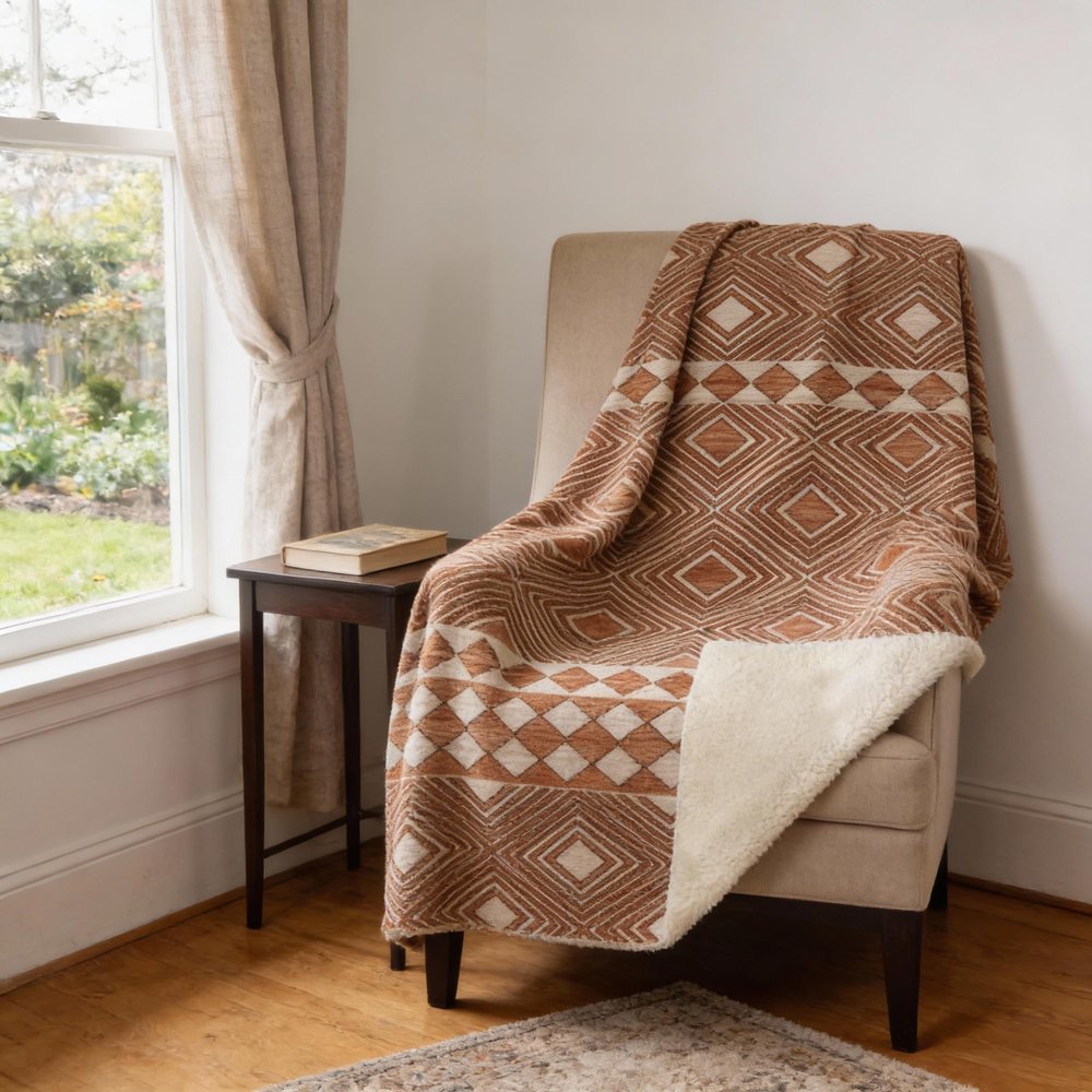 50" X 70" Rust And Ivory Microfiber Geometric Plush Throw Blanket
