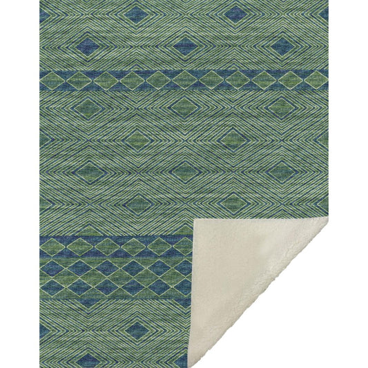 50" X 70" Green And Blue Microfiber Geometric Plush Throw Blanket