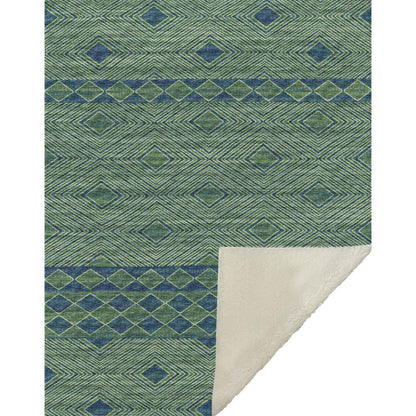 50" X 70" Green And Blue Geometric Microfiber Plush Throw Blanket