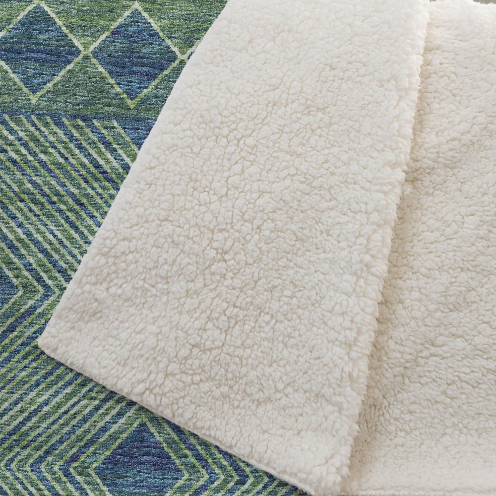 50" X 70" Green And Blue Microfiber Geometric Plush Throw Blanket