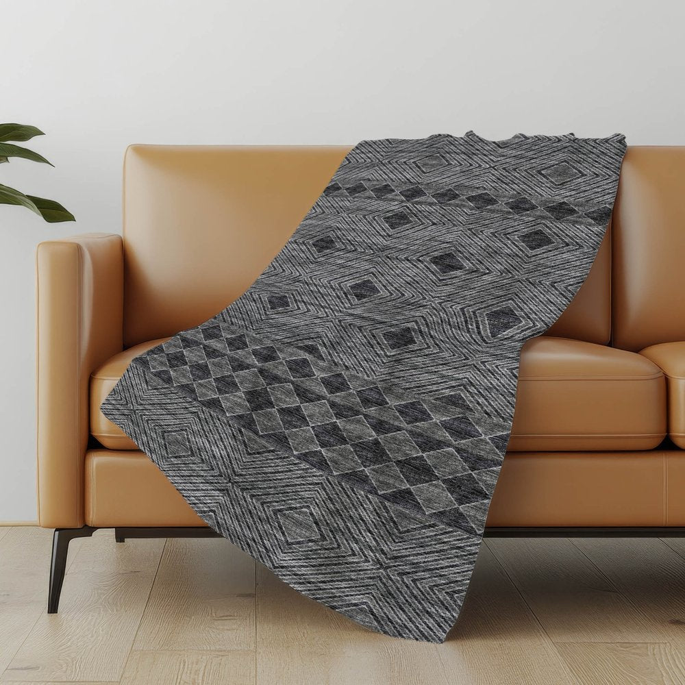 50" X 70" Gray And Black Geometric Polyester Woven Plush Throw Blanket