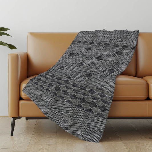 50" X 70" Gray And Black Geometric Polyester Woven Plush Throw Blanket