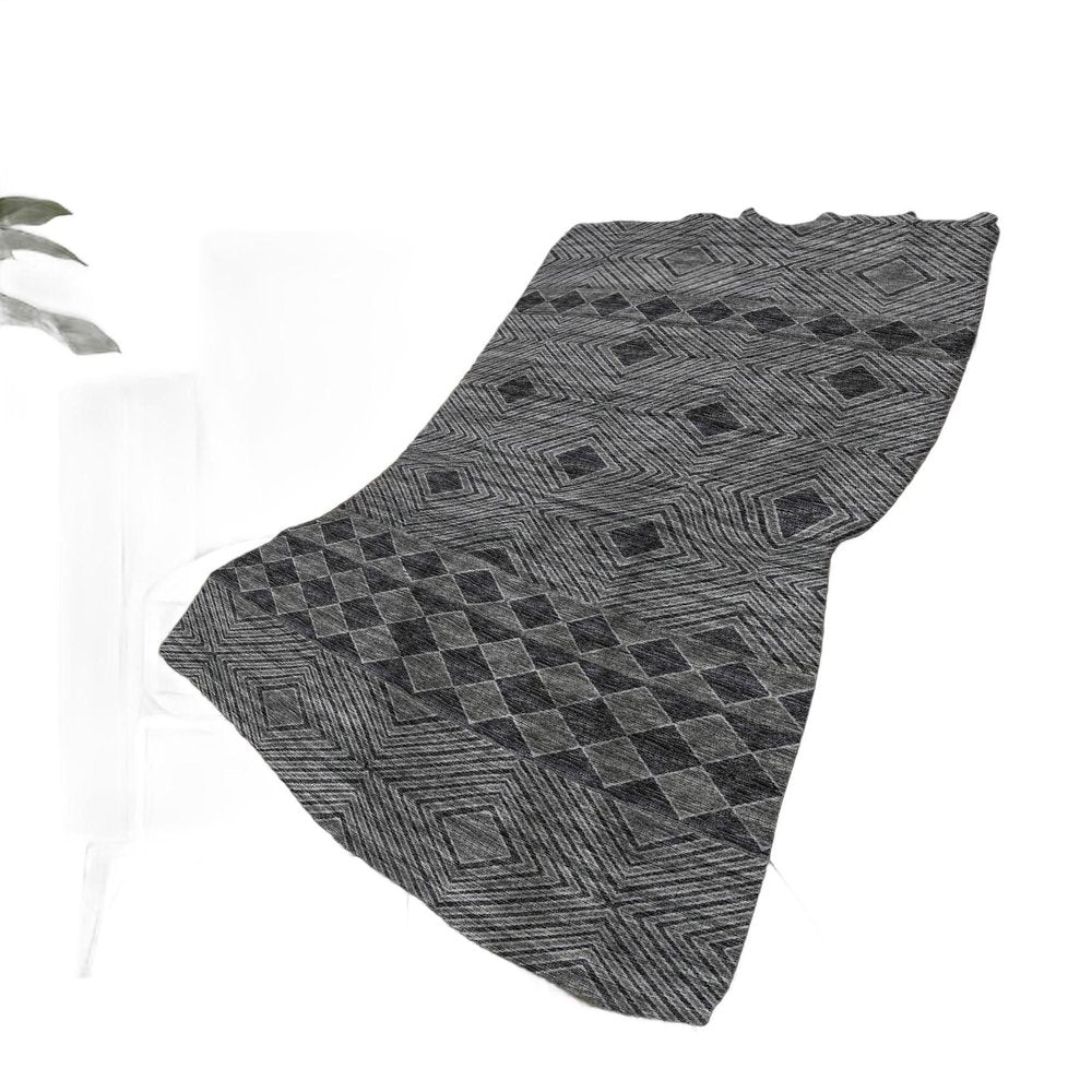 50" X 70" Gray And Black Geometric Plush Throw Blanket