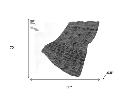 50" X 70" Gray And Black Geometric Plush Throw Blanket