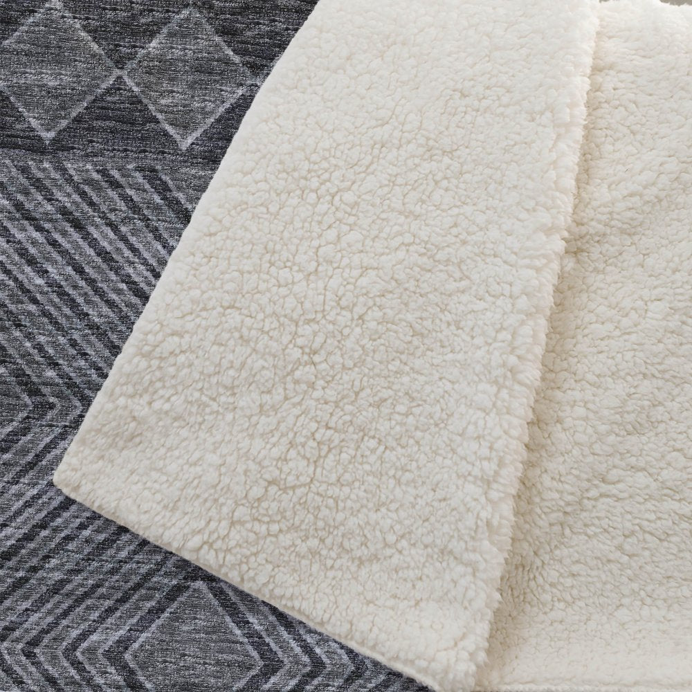 50" X 70" Gray And Black Geometric Polyester Woven Plush Throw Blanket