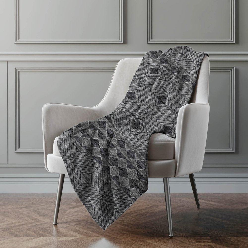 50" X 70" Gray And Black Geometric Polyester Woven Plush Throw Blanket