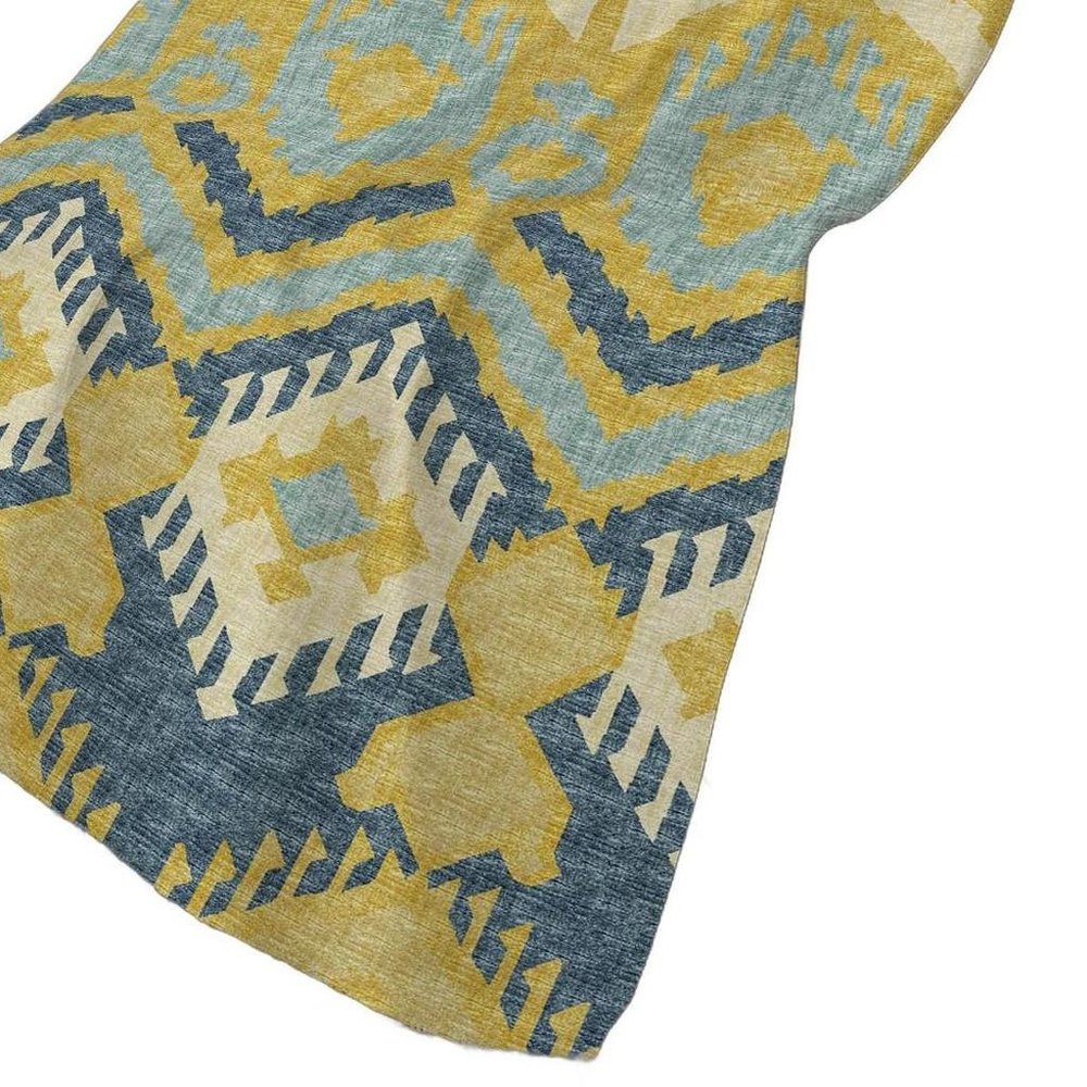 50" X 70" Yellow And Blue Ikat Polyester Woven Plush Throw Blanket