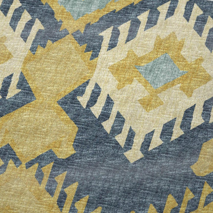 50" X 70" Yellow And Blue Ikat Plush Throw Blanket