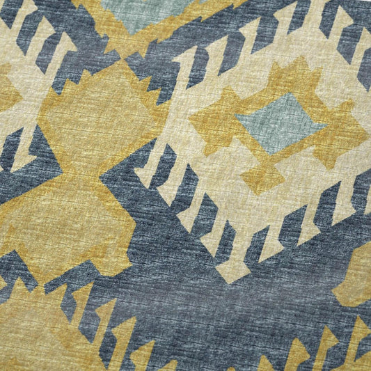 50" X 70" Yellow And Blue Ikat Plush Throw Blanket