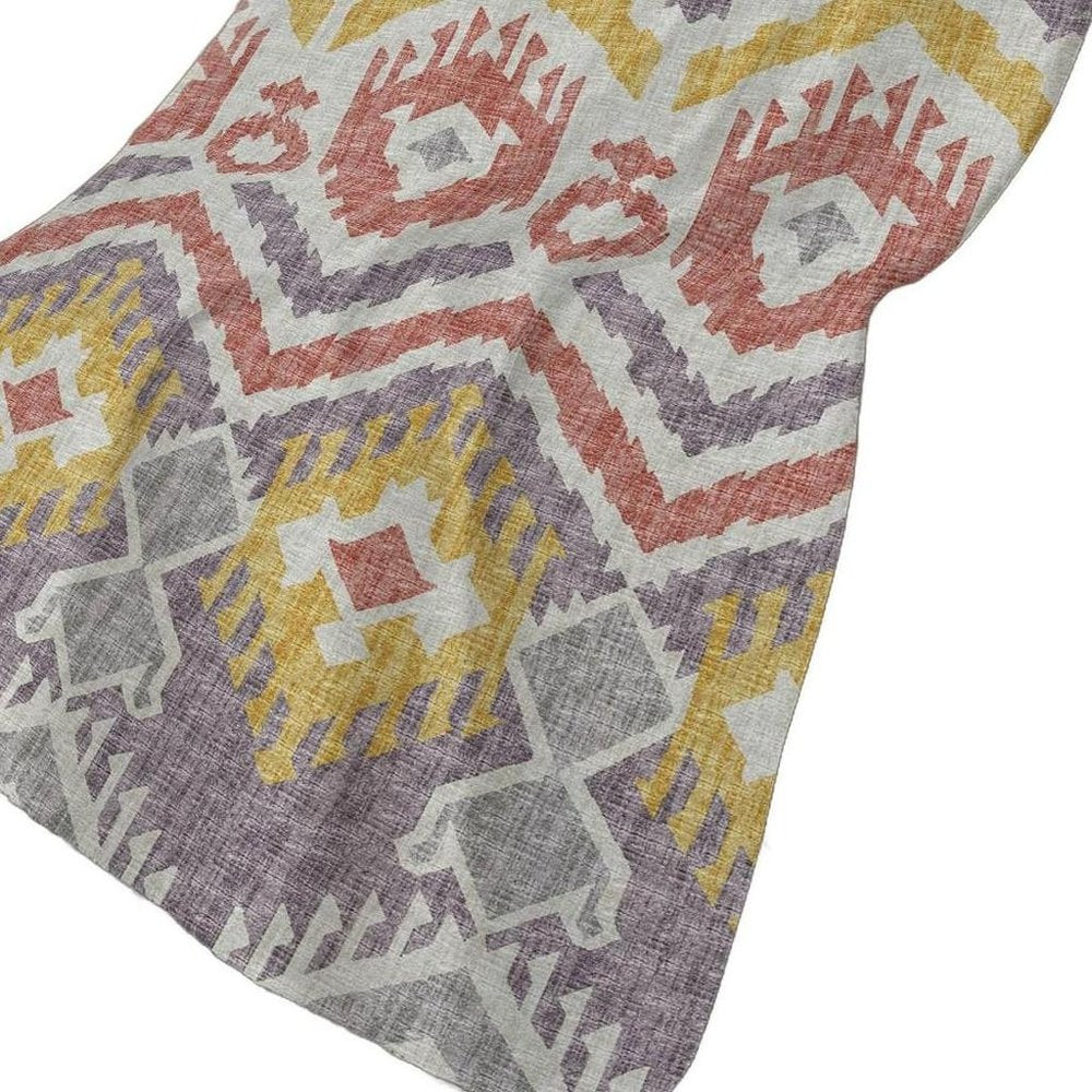 50" X 70" Purple Coral And Gold Ikat Polyester Woven Plush Throw Blanket