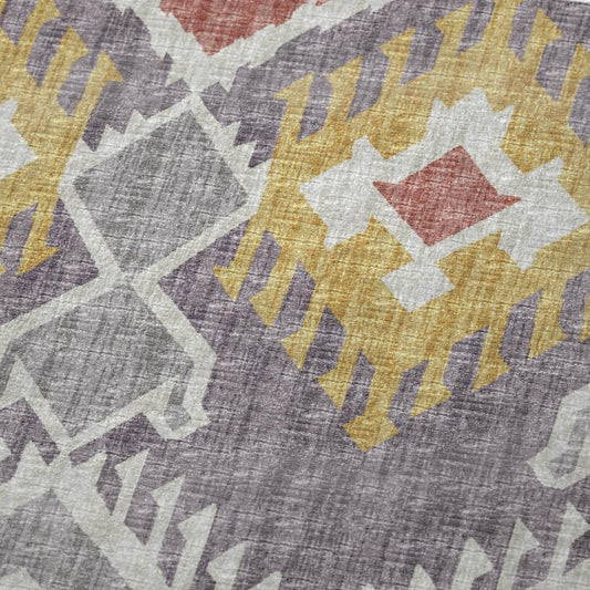 50" X 70" Purple Coral And Gold Ikat Plush Throw Blanket