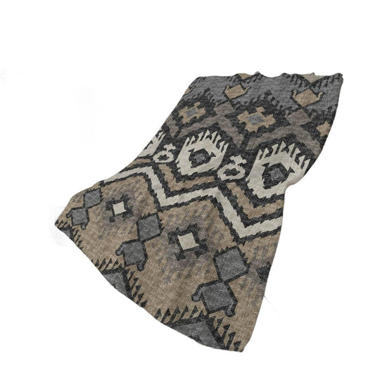 50" X 70" Sand Ivory And Gray Ikat Plush Throw Blanket