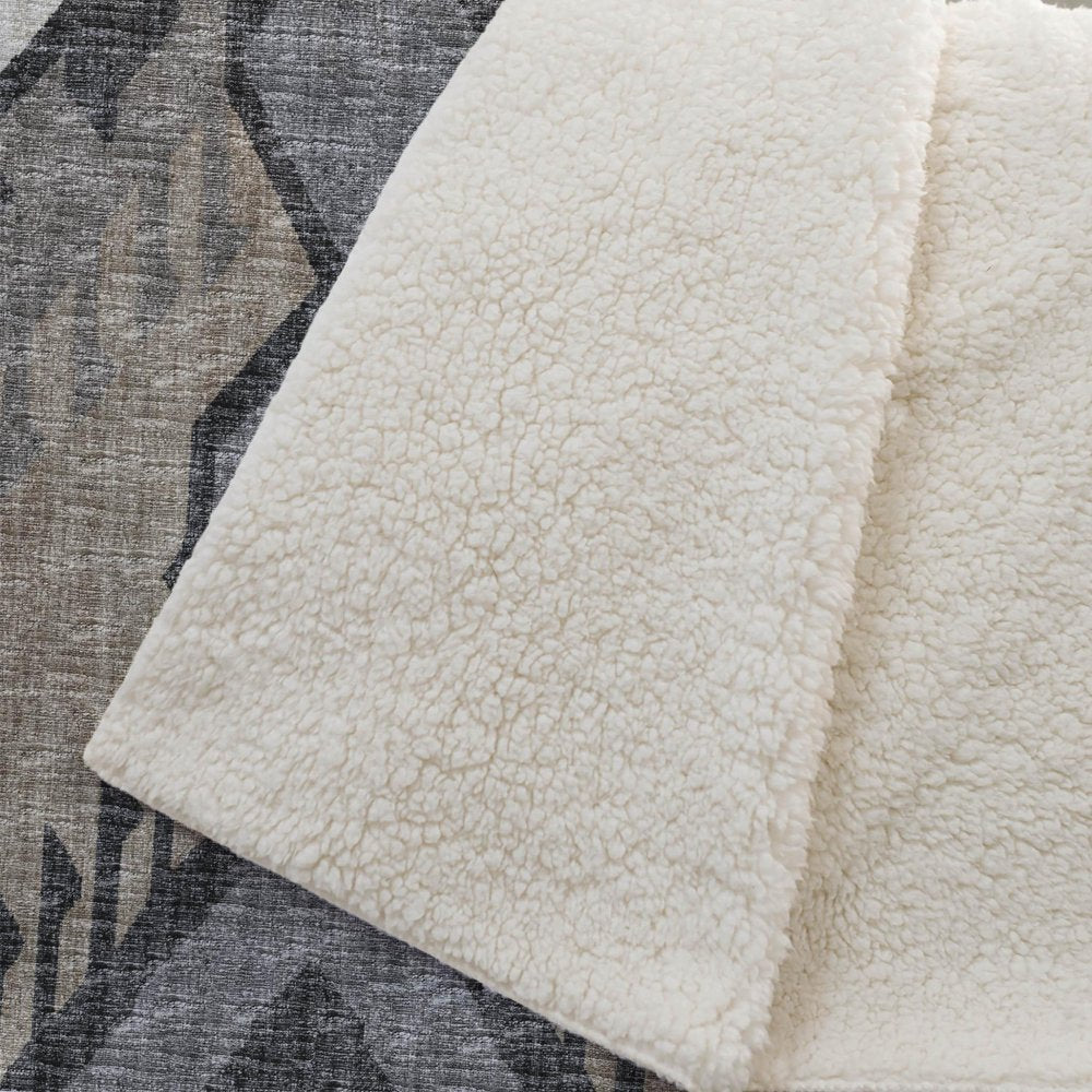 50" X 70" Sand Ivory And Gray Ikat Polyester Woven Plush Throw Blanket
