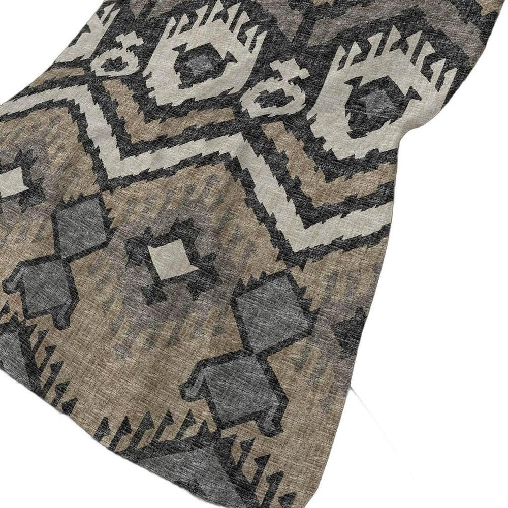 50" X 70" Sand Ivory And Gray Ikat Polyester Woven Plush Throw Blanket