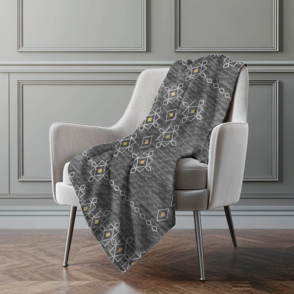 50" X 70" Gray And Gold Geometric Polyester Woven Plush Throw Blanket