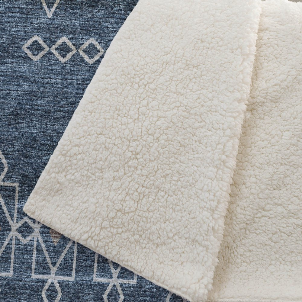 50" X 70" Blue And Rust Geometric Polyester Woven Plush Throw Blanket