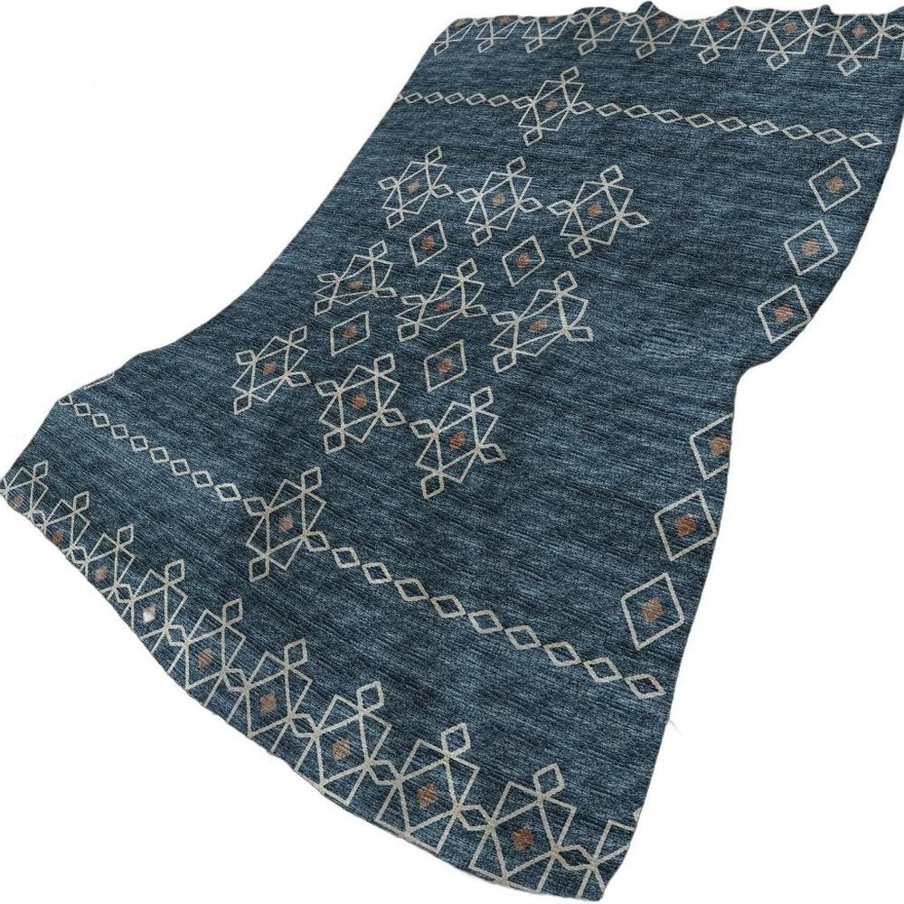 50" X 70" Blue And Rust Geometric Polyester Woven Plush Throw Blanket