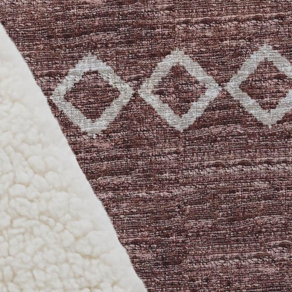 50" X 70" Rust And Ivory Geometric Polyester Woven Plush Throw Blanket