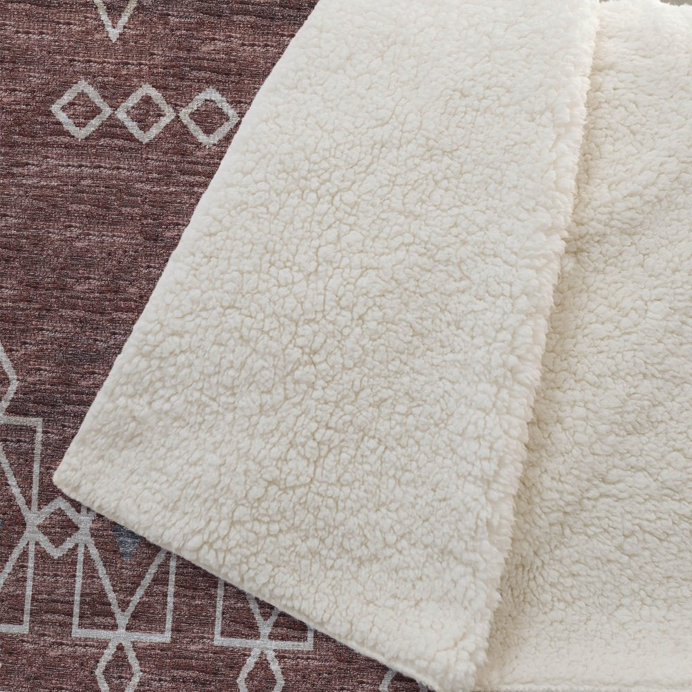 50" X 70" Rust And Ivory Geometric Polyester Woven Plush Throw Blanket