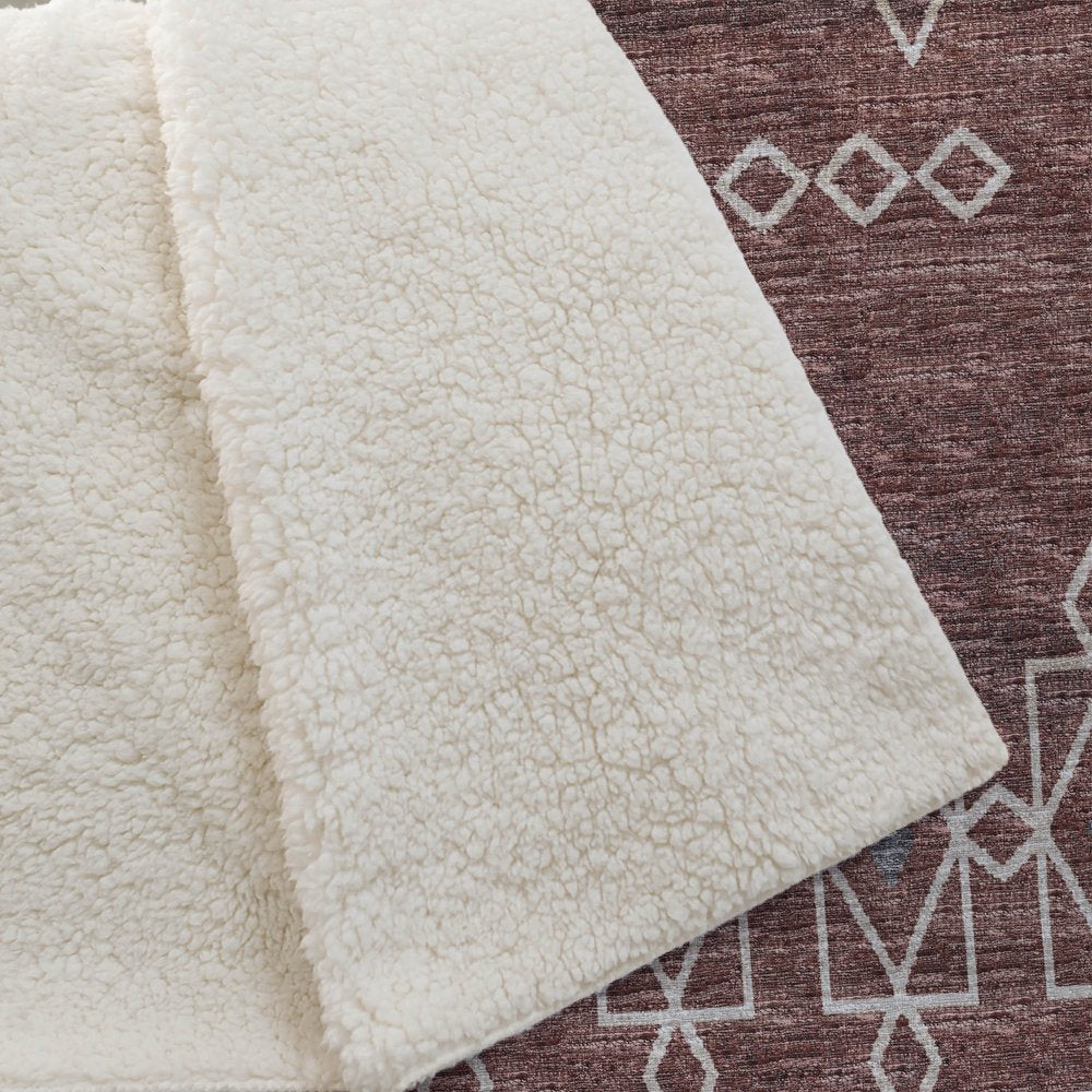 50" X 70" Rust And Ivory Geometric Polyester Woven Plush Throw Blanket