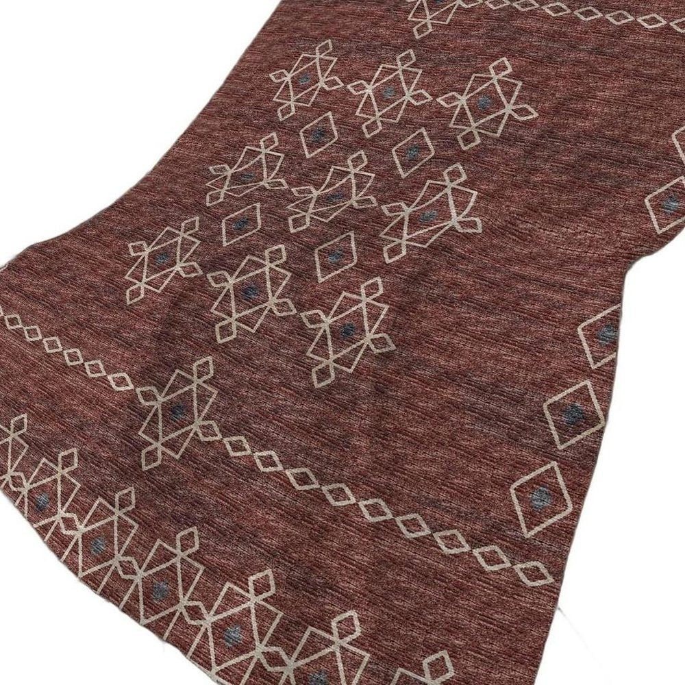 50" X 70" Rust And Ivory Geometric Plush Throw Blanket