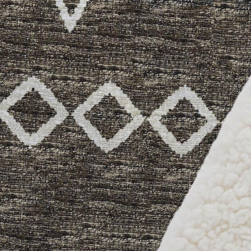 50" X 70" Brown Ivory And Gold Geometric Plush Throw Blanket