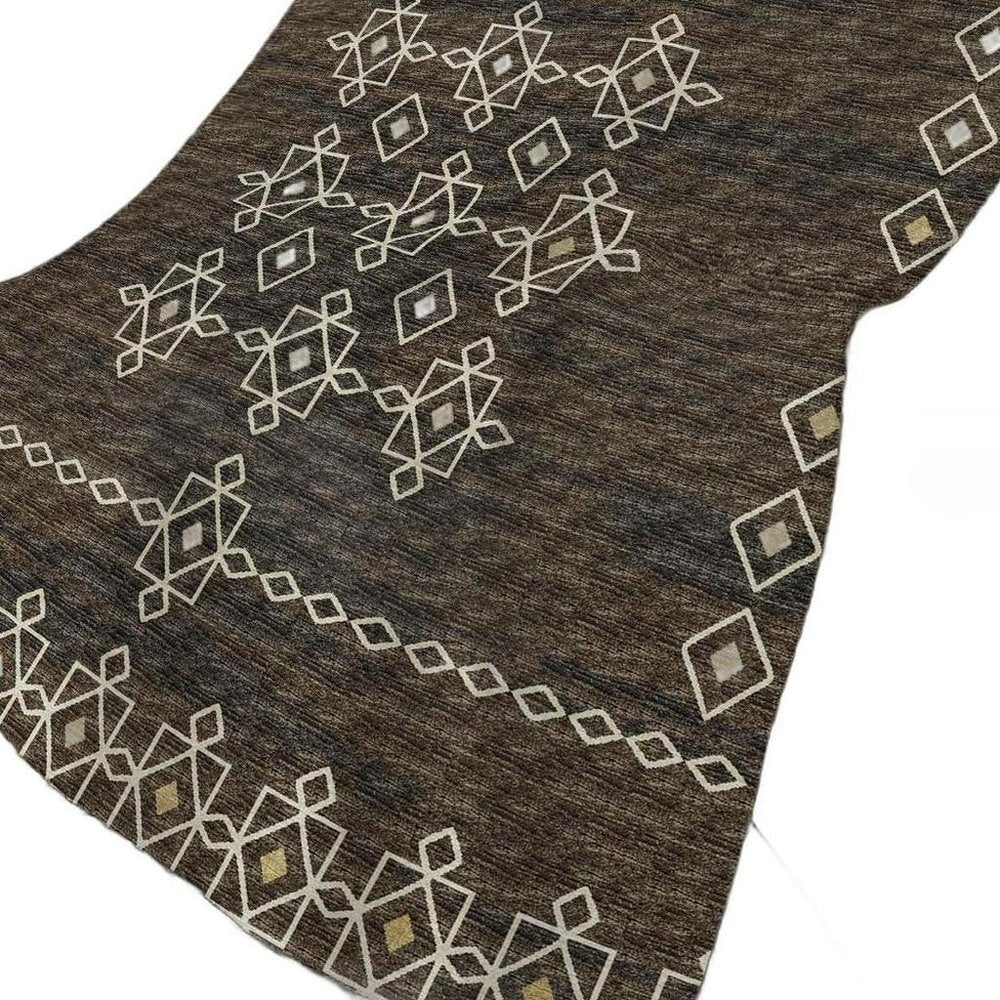 50" X 70" Brown Ivory And Gold Geometric Plush Throw Blanket