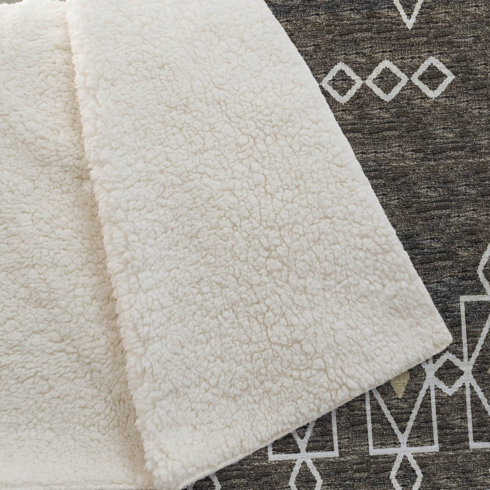 50" X 70" Brown Ivory And Gold Geometric Polyester Woven Plush Throw Blanket