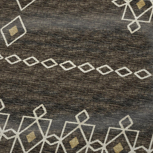 50" X 70" Brown Ivory And Gold Geometric Plush Throw Blanket