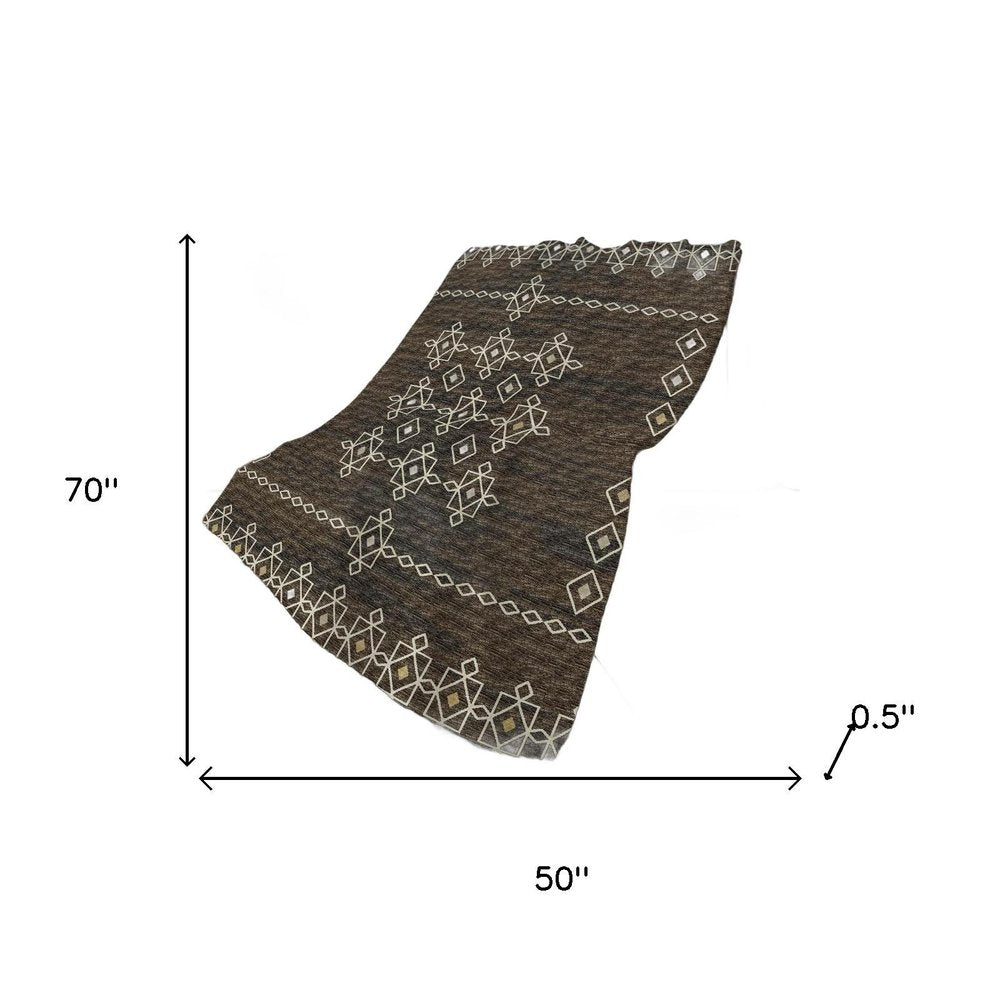 50" X 70" Brown Ivory And Gold Geometric Plush Throw Blanket