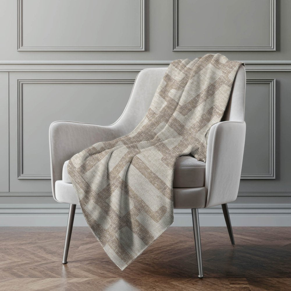 50" X 70" Taupe And Coffee Abstract Polyester Woven Plush Throw Blanket