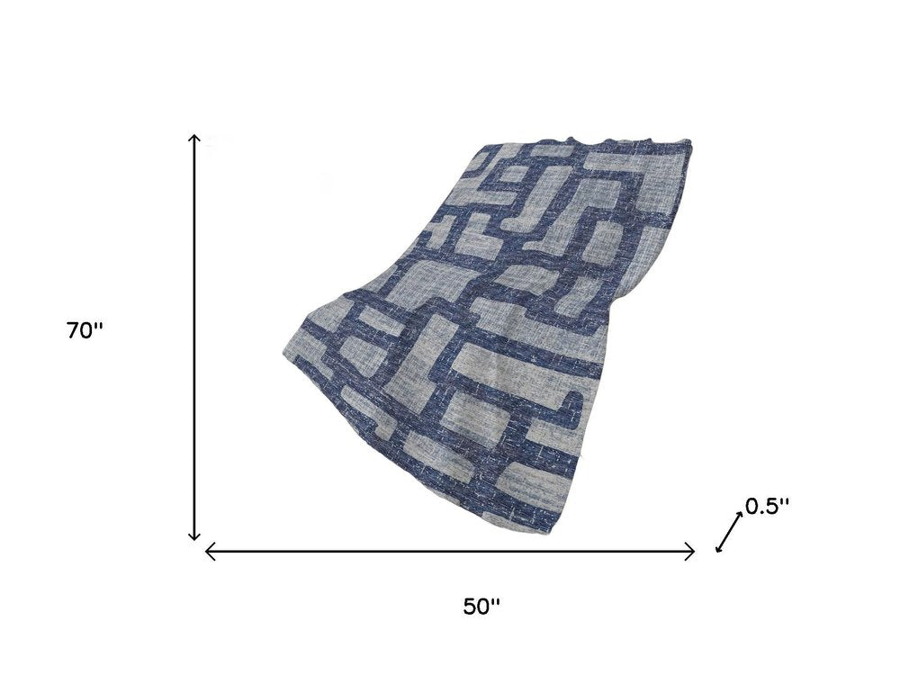50" X 70" Blue And Silver Abstract Polyester Woven Plush Throw Blanket