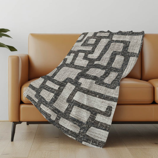 50" X 70" Gray And Black Abstract Polyester Woven Plush Throw Blanket