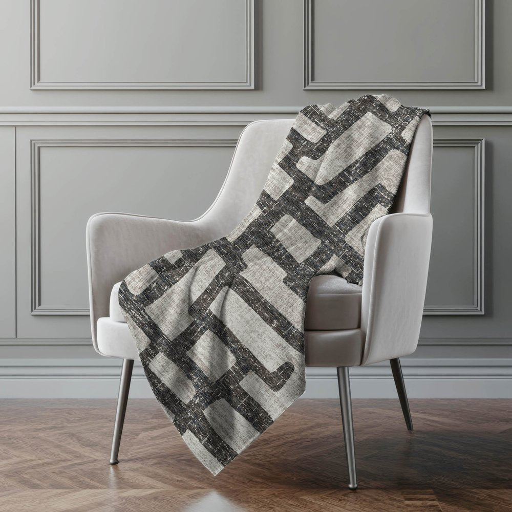 50" X 70" Gray And Black Abstract Polyester Woven Plush Throw Blanket