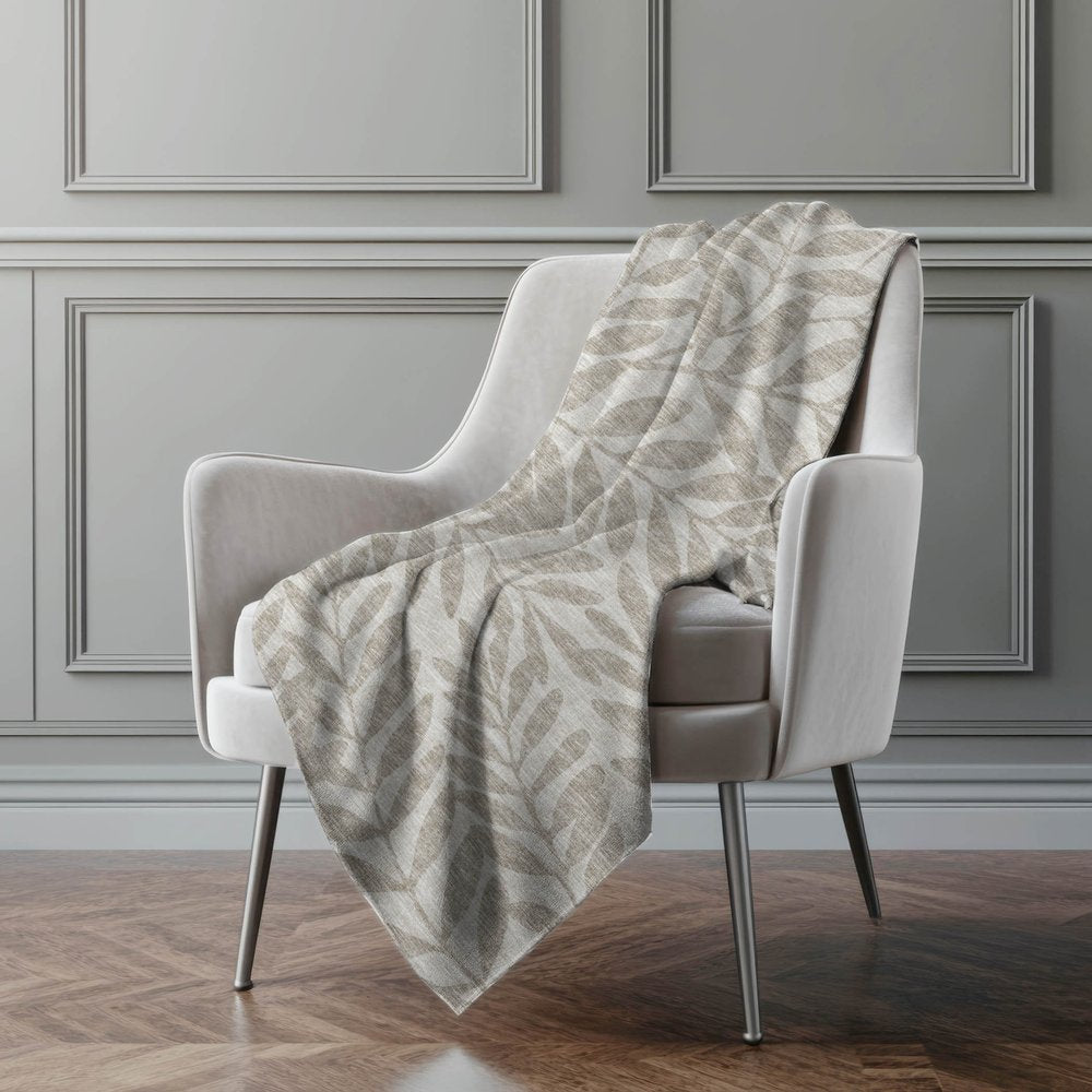 50" X 70" Taupe And Beige Floral Polyester Woven Plush Throw Blanket