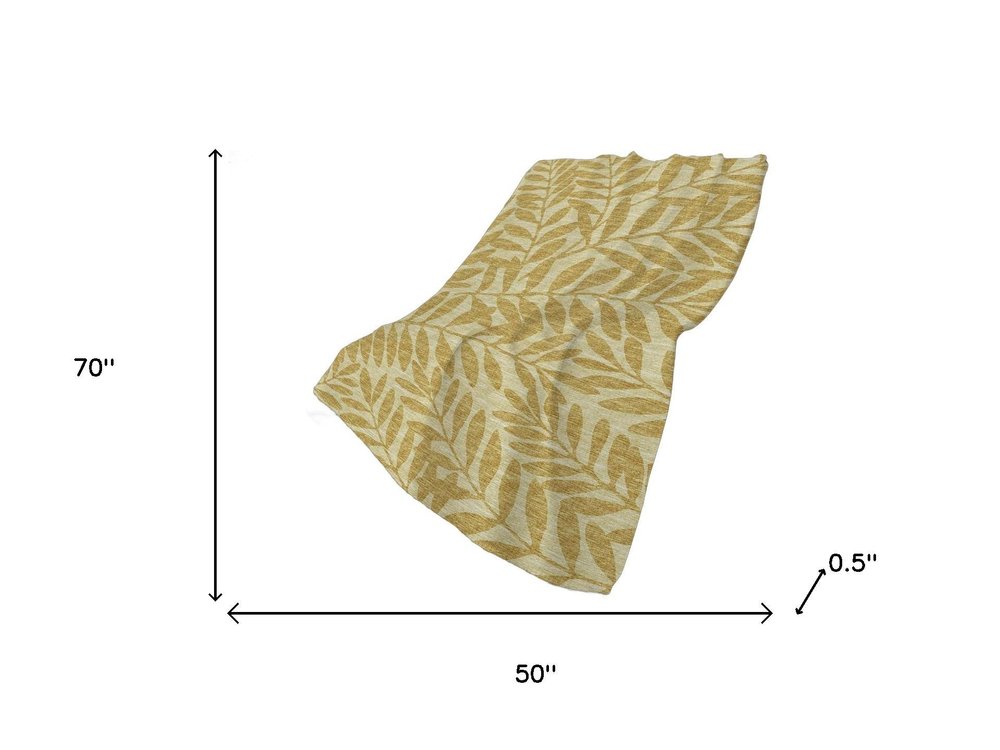 50" X 70" Gold And Beige Floral Polyester Woven Plush Throw Blanket