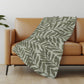 50" X 70" Artichoke Green And Gray Floral Polyester Woven Plush Throw Blanket