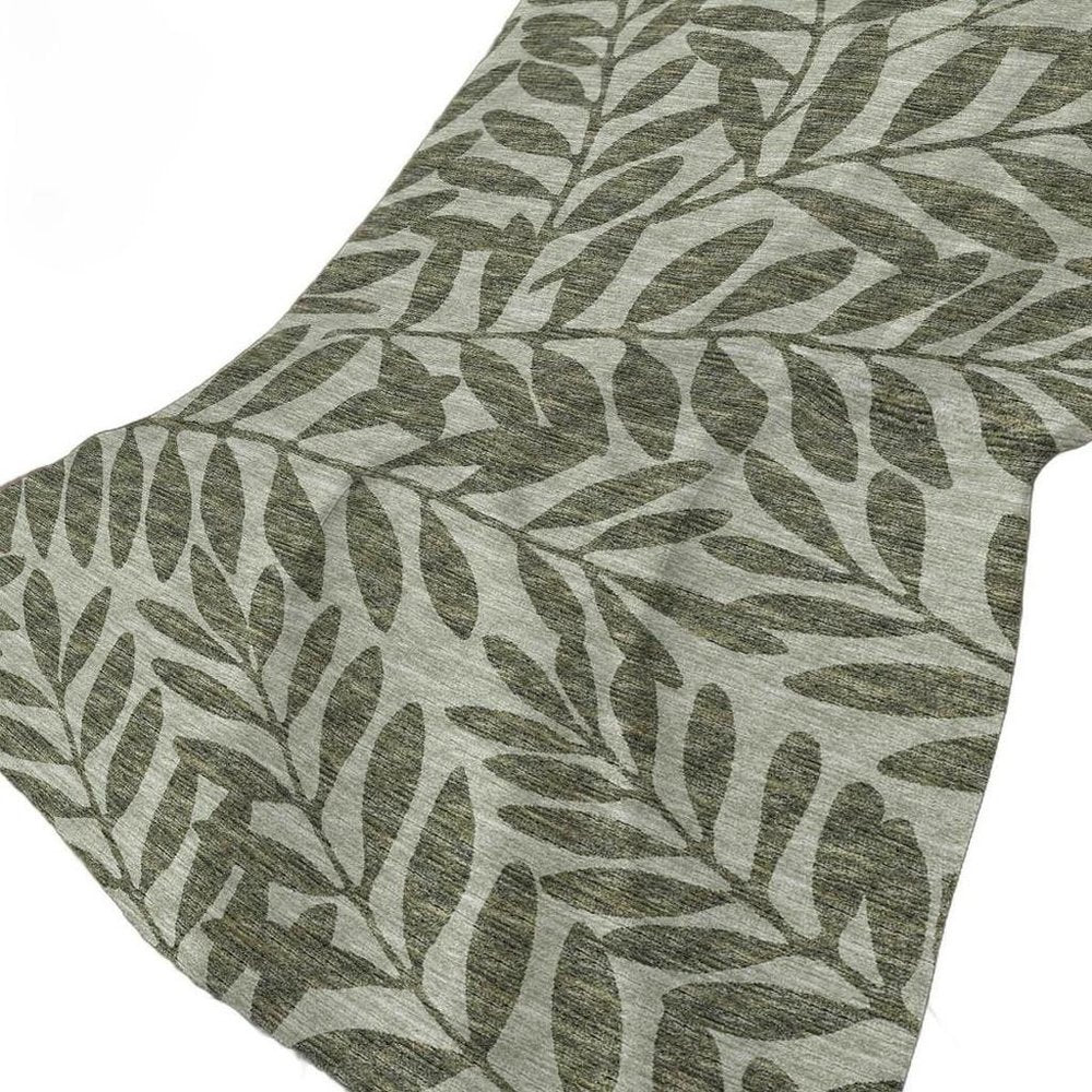50" X 70" Artichoke Green And Gray Floral Polyester Woven Plush Throw Blanket