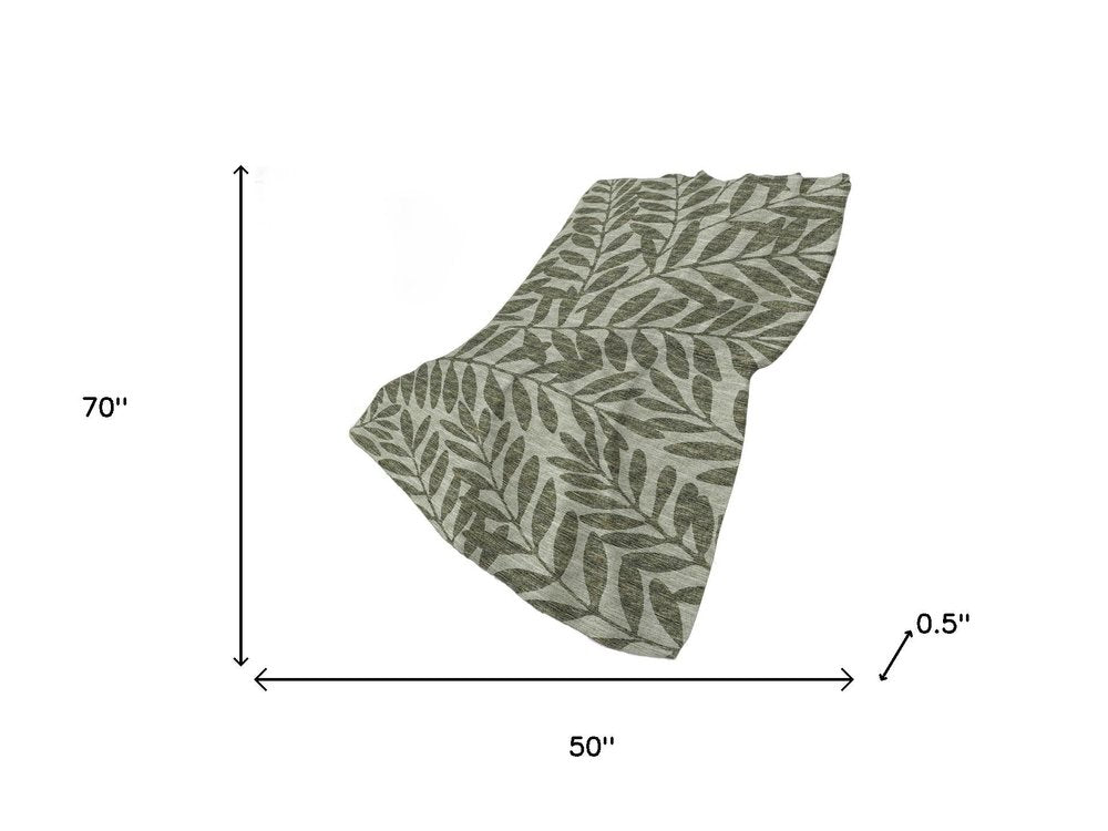 50" X 70" Artichoke Green And Gray Floral Polyester Woven Plush Throw Blanket