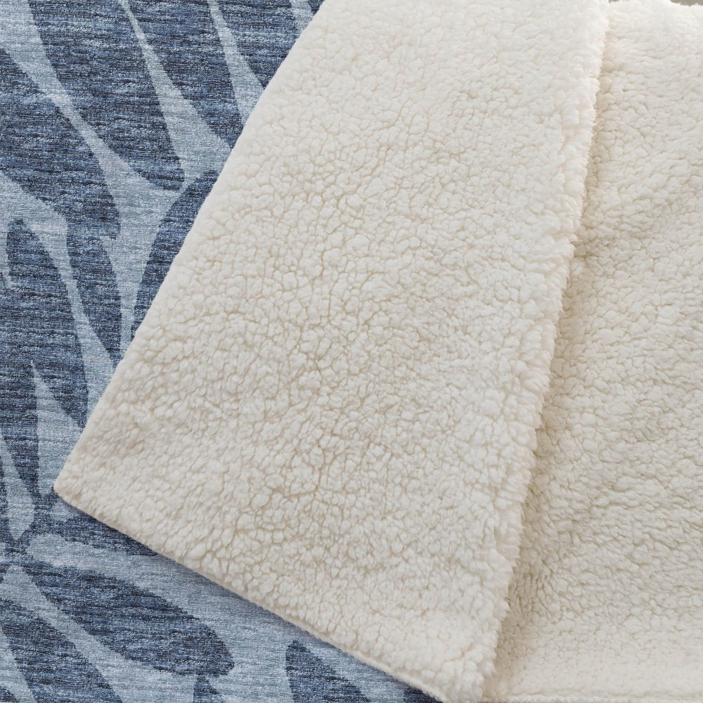 50" X 70" Blue And Sky Blue Floral Polyester Woven Plush Throw Blanket