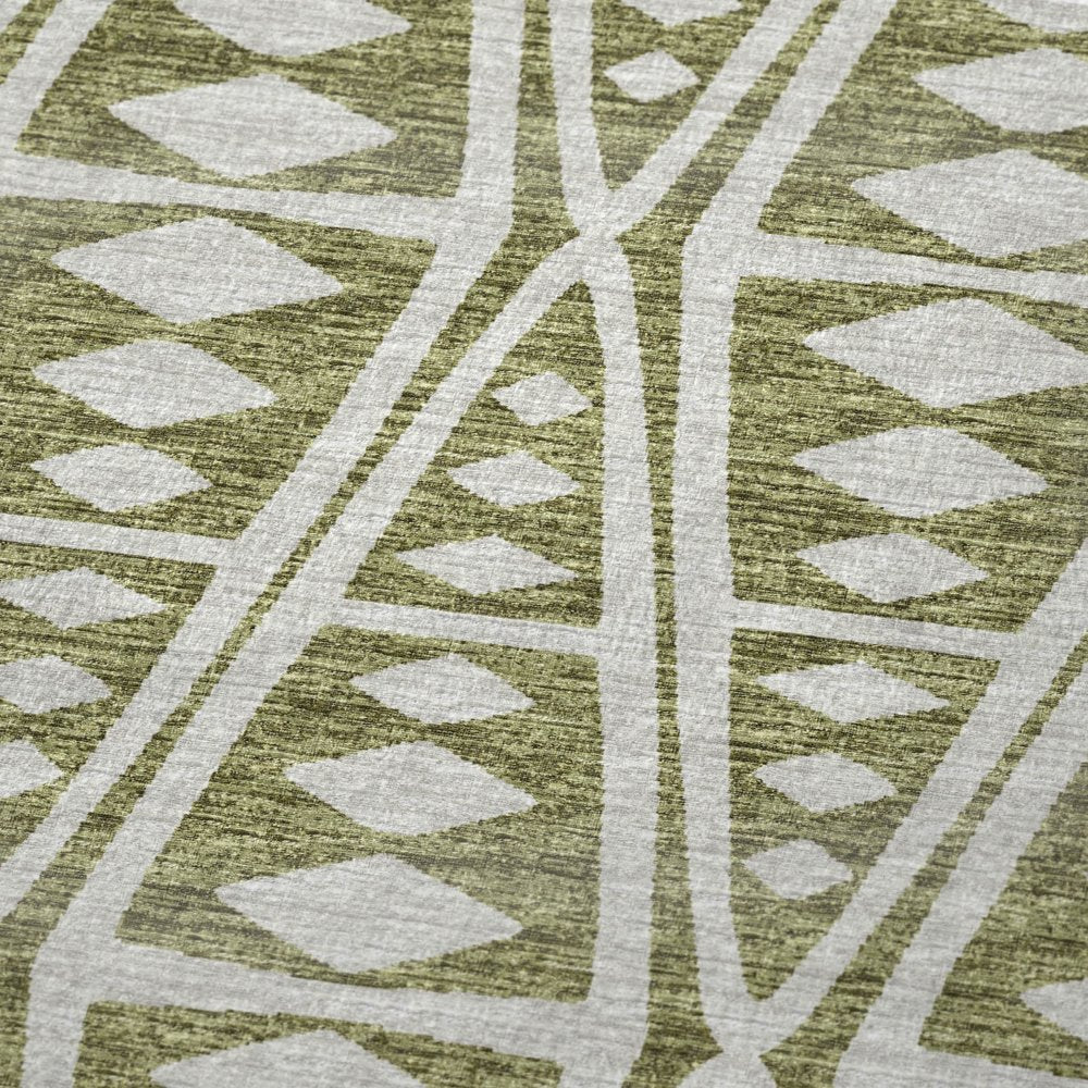 50" X 70" Olive Green And Beige Geometric Polyester Woven Plush Throw Blanket